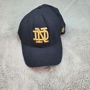 New Era Notre Dame Hat Mens M/L Navy Blue Good Vintage USA Snapback ND Cap